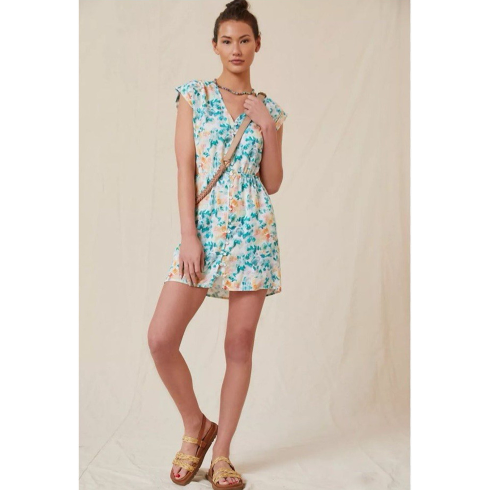 Cloth & Stone Cutout Mini Dress Women’s Size XL Floral Watercolor Spring‎